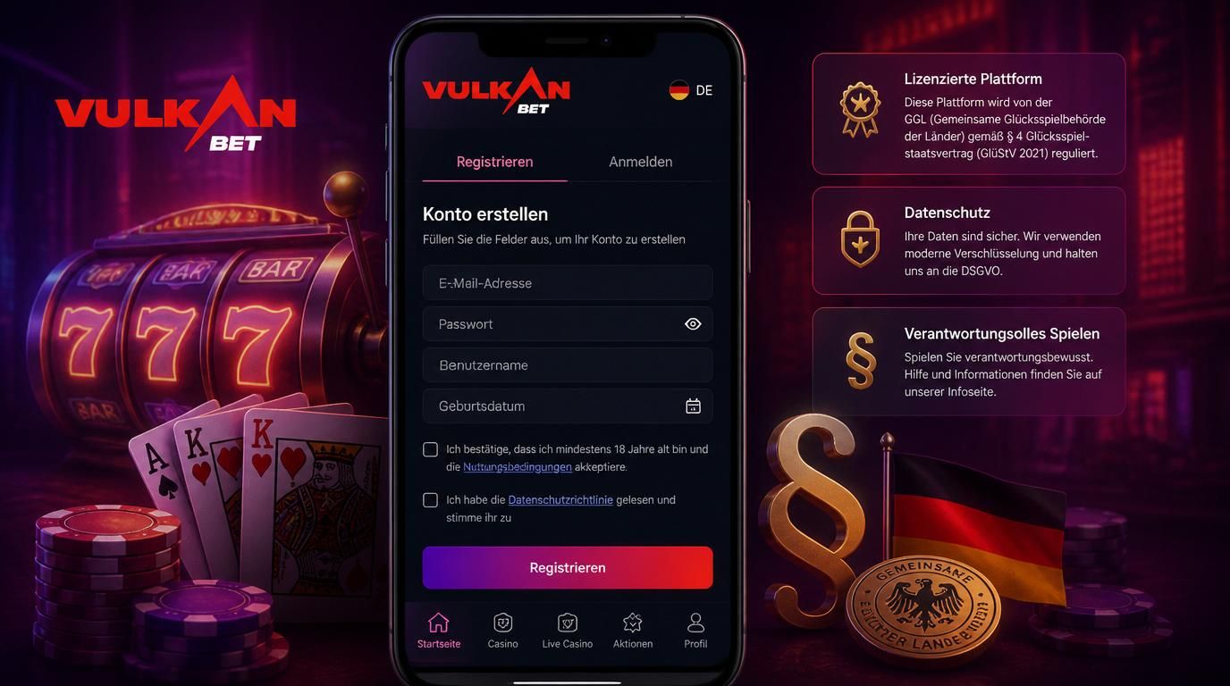 Gerät mit Lizenz- und Datenschutzformular vor Hintergrund von Casino-Symbolen
