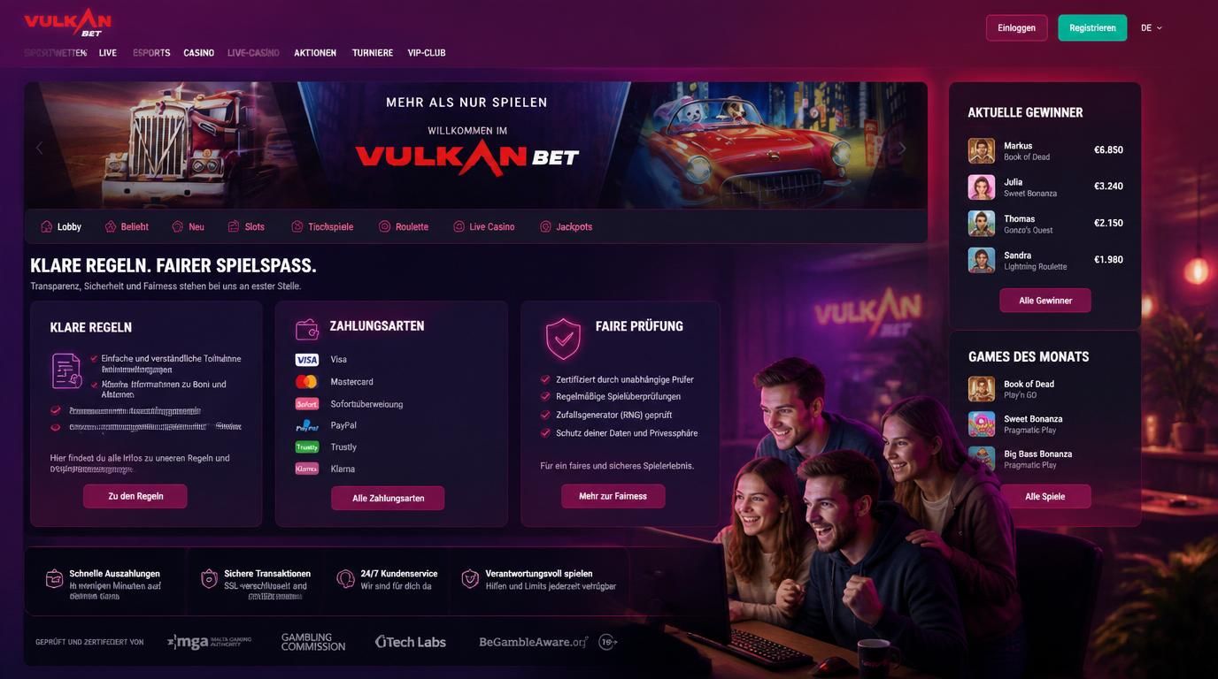 Spieler sehen die Regeln eines Casinos in deutlicher deutscher Sprache auf dem Bildschirm