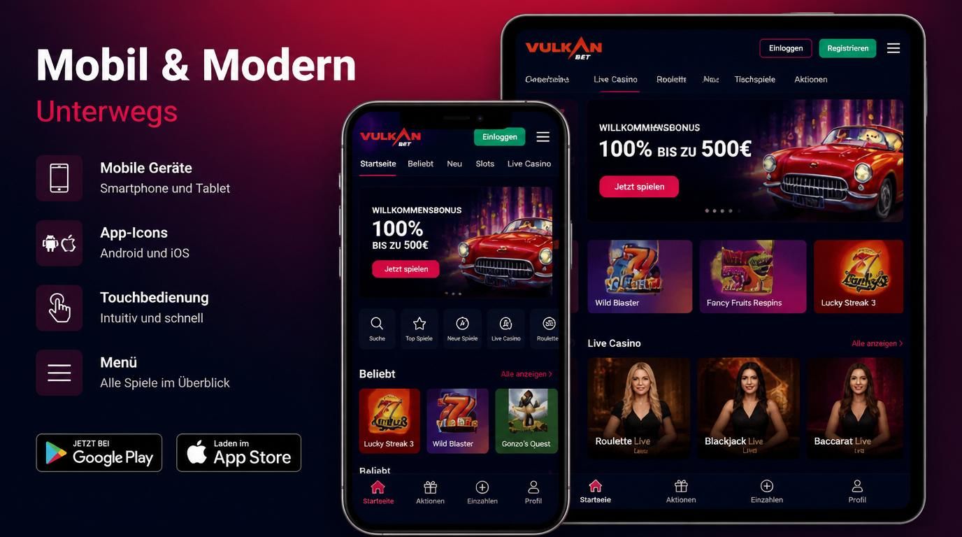 Ein mobiles Casino Interface auf Handy und Tablet, modern gestaltet